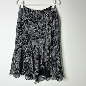 CHAPS RALPH LAUREN Skirt Women 6 Lined Black White Paisley Feminine Flounce NWOT
